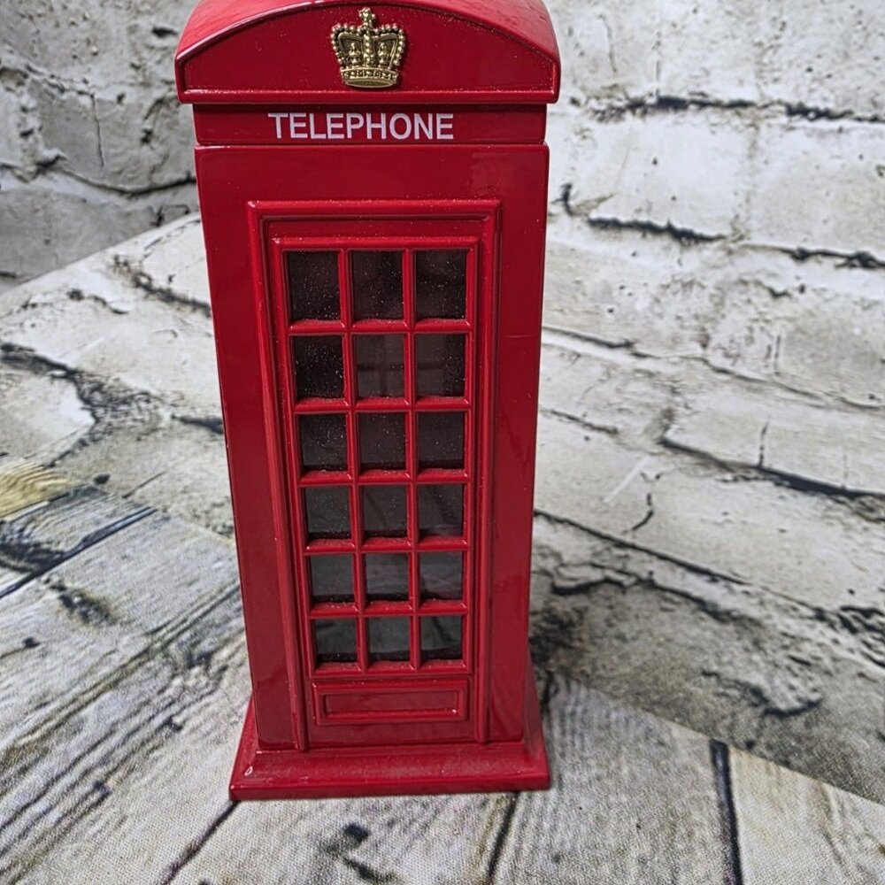 London British Red Metal Plastic Body Telephone Box Bank 5.5" Tall